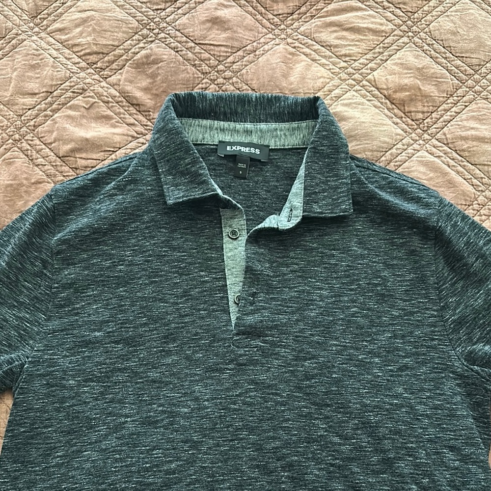 Express Gray Polo Shirt Classic Knit Design
